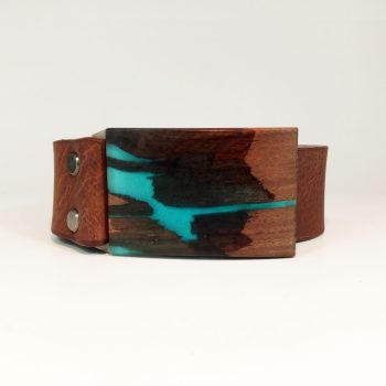 Pánský/dámský kožený pásek s dřevěnou přezkou a pryskyřice NATURE