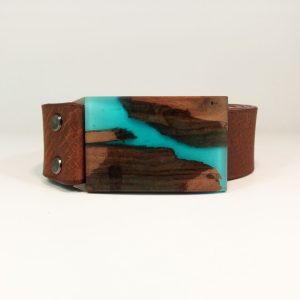 Pánský/dámský kožený pásek s dřevěnou přezkou a pryskyřice NATURE